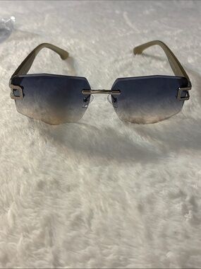 Men's Rimless Gradient Blue-to-Brown Sunglasses